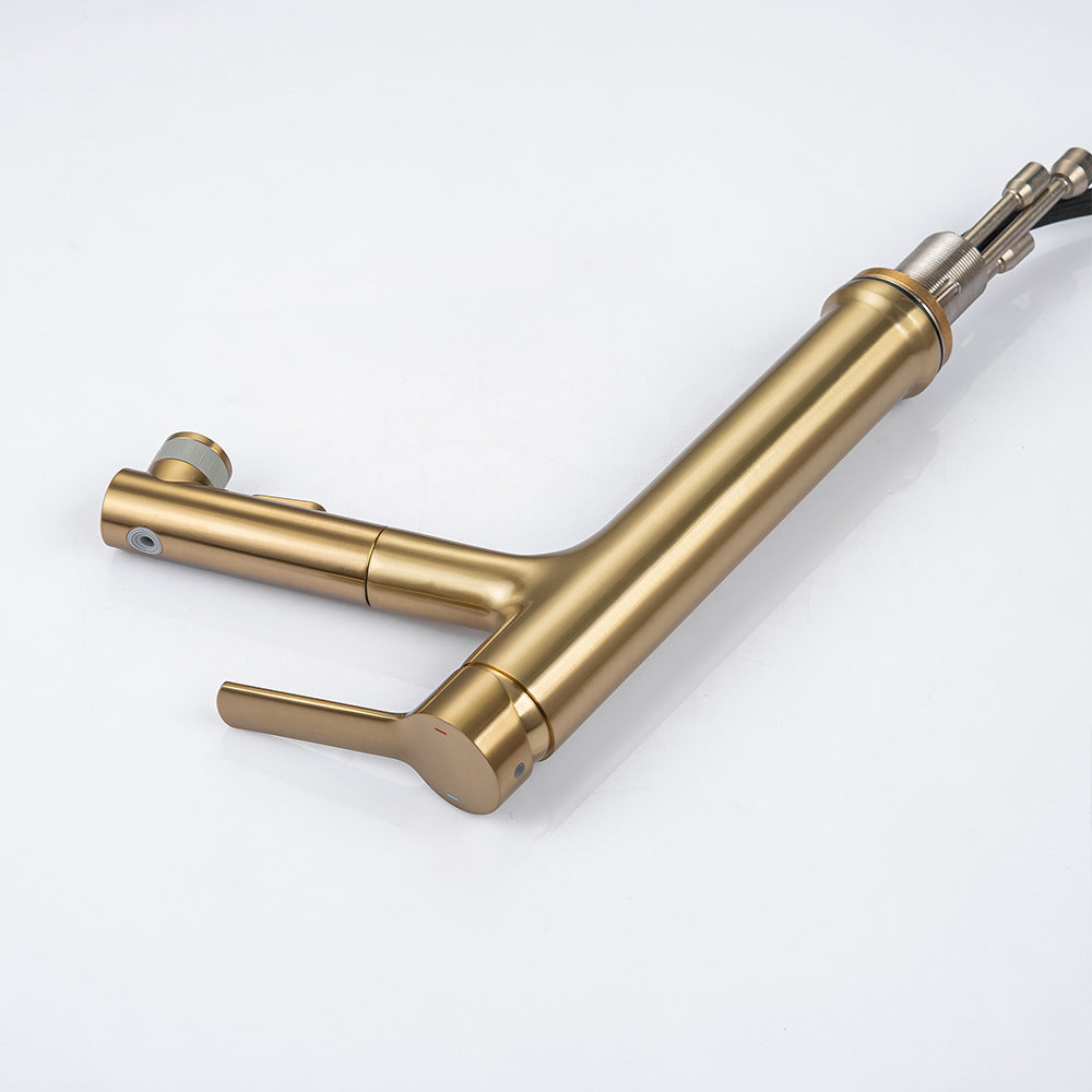 Full Brass Hot and Cold Water Multi-Function Pull Down Bathroom Countertop Basin Bathroom Faucet