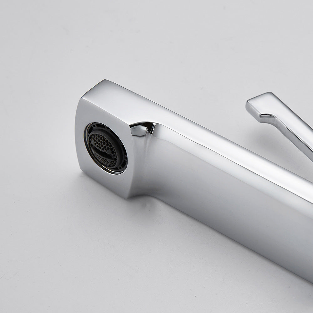 Square Brass One-Handle Modern Waterfall Bathroom Sink Faucet