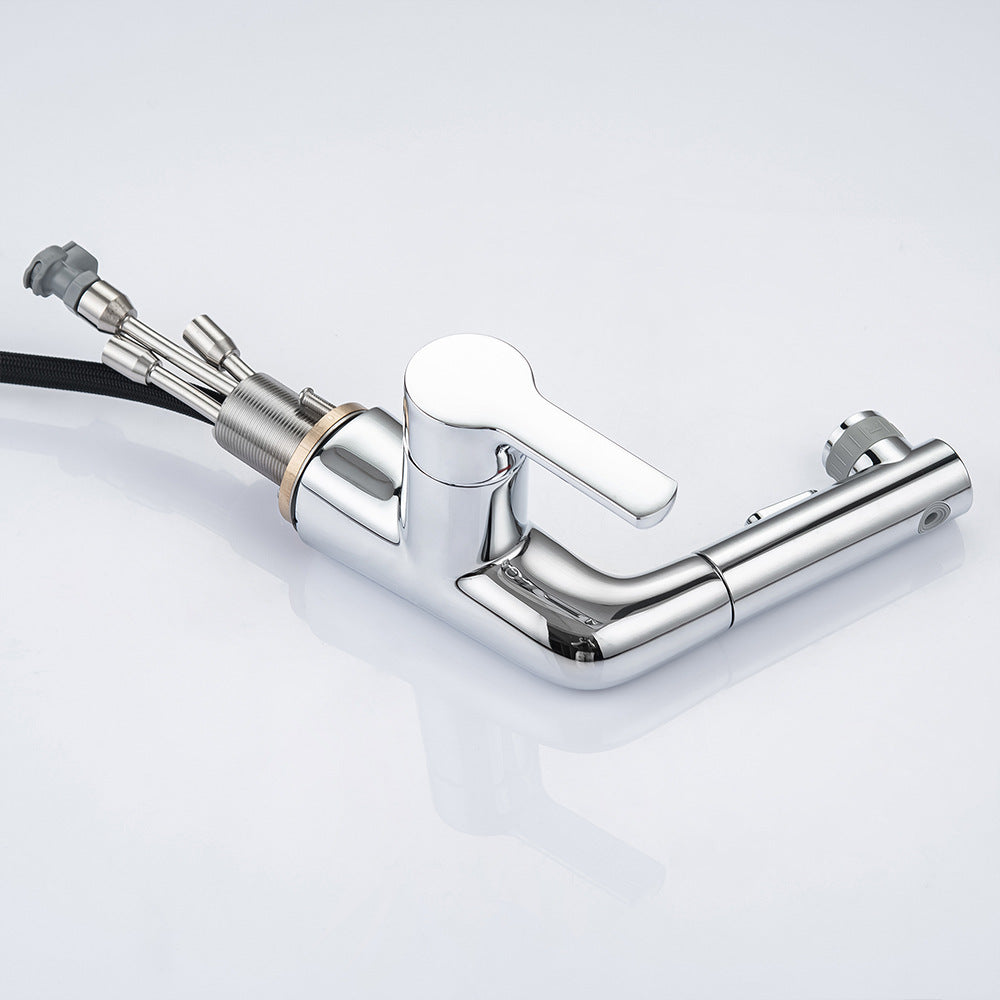 Eumtenr Full Brass Hot and Cold Water Pull Down Bathroom Faucet One Click Switching