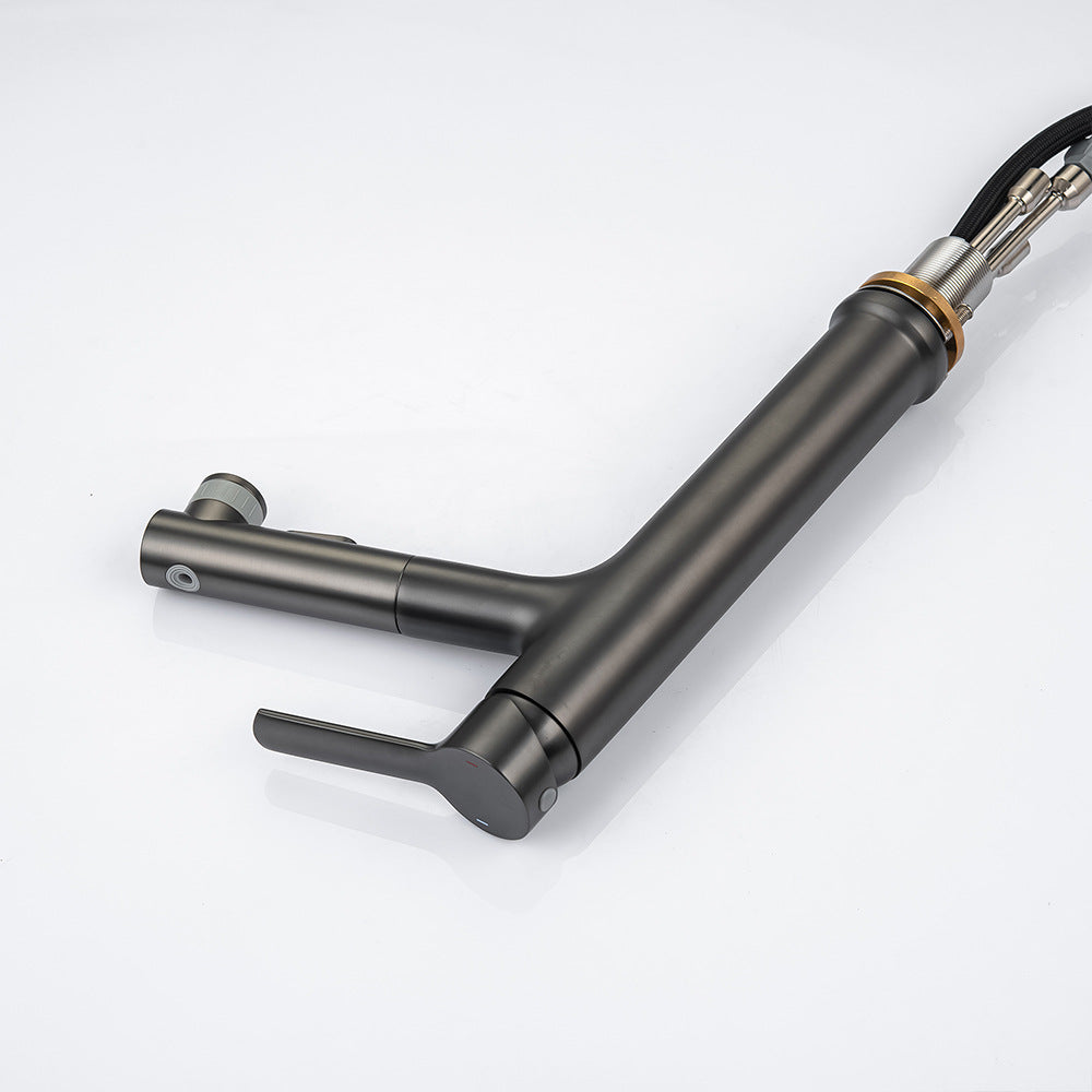 Full Brass Hot and Cold Water Multi-Function Pull Down Bathroom Countertop Basin Bathroom Faucet