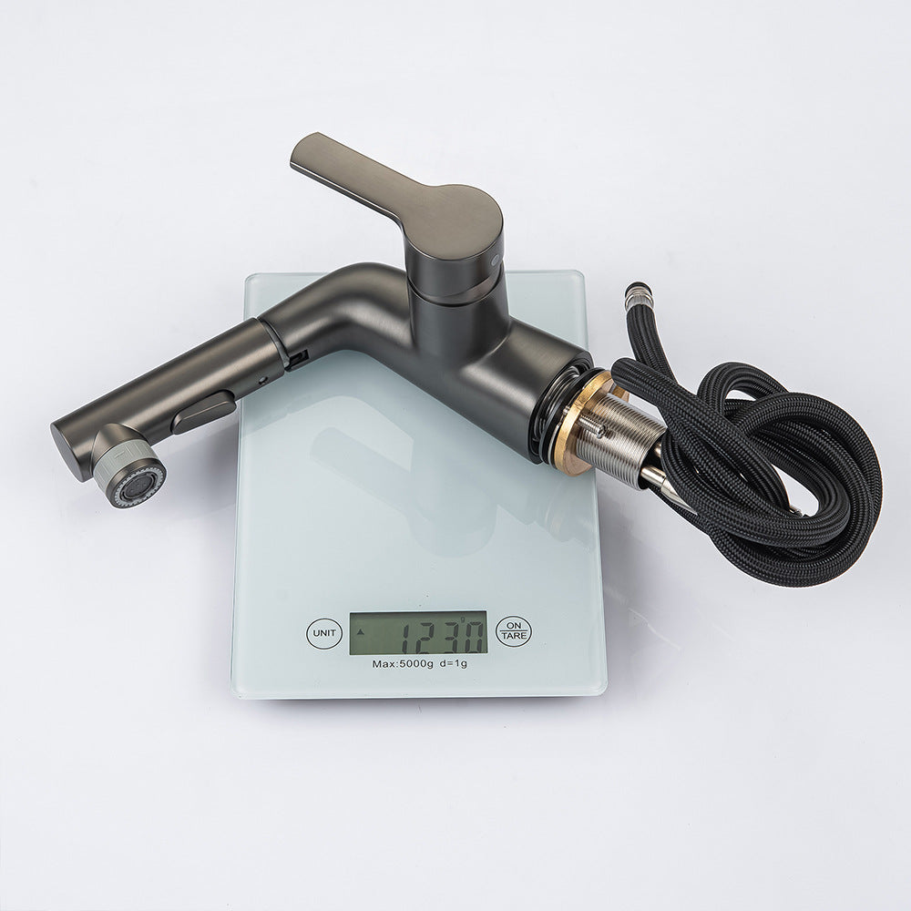 Eumtenr Full Brass Hot and Cold Water Pull Down Bathroom Faucet One Click Switching