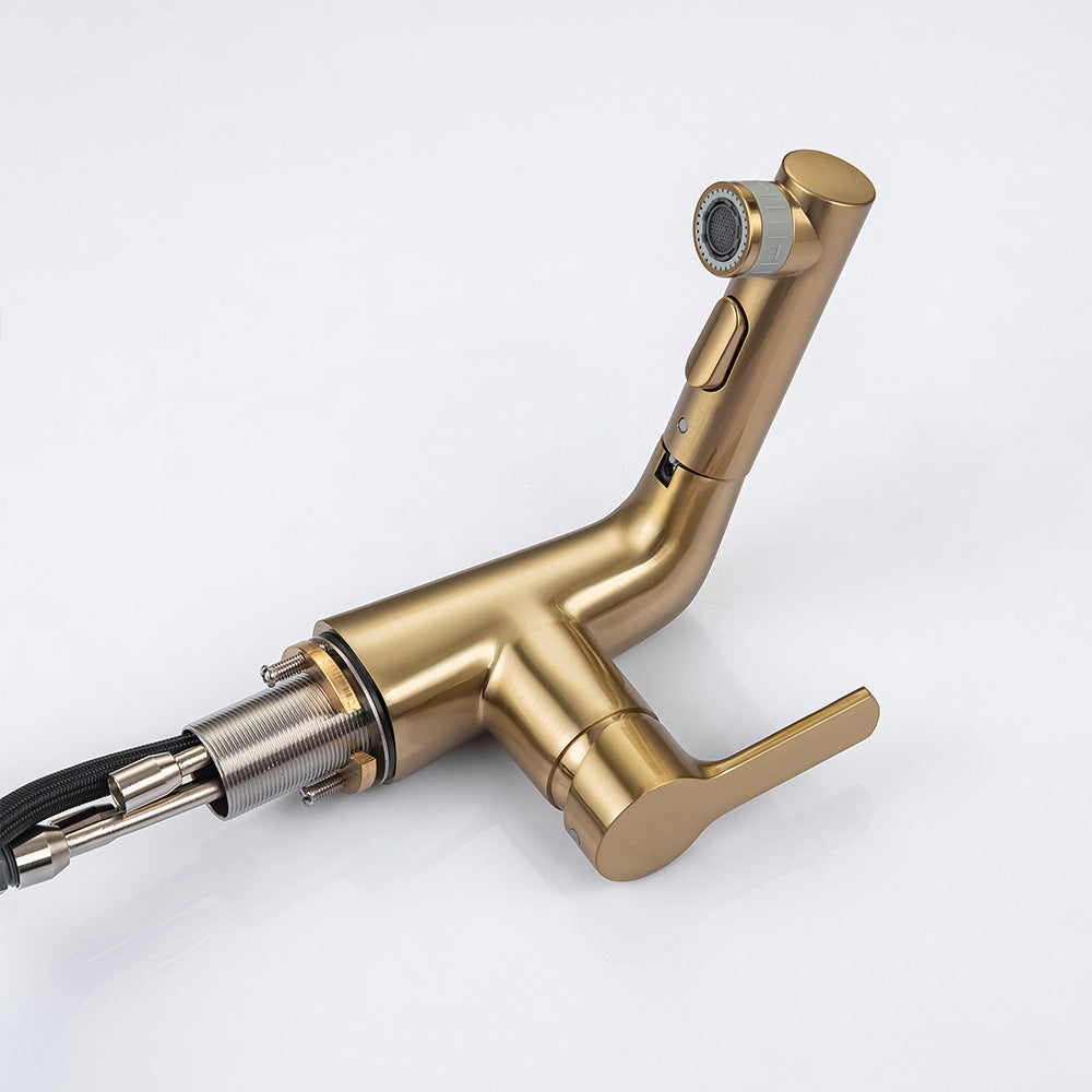 Eumtenr Full Brass Hot and Cold Water Pull Down Bathroom Faucet One Click Switching