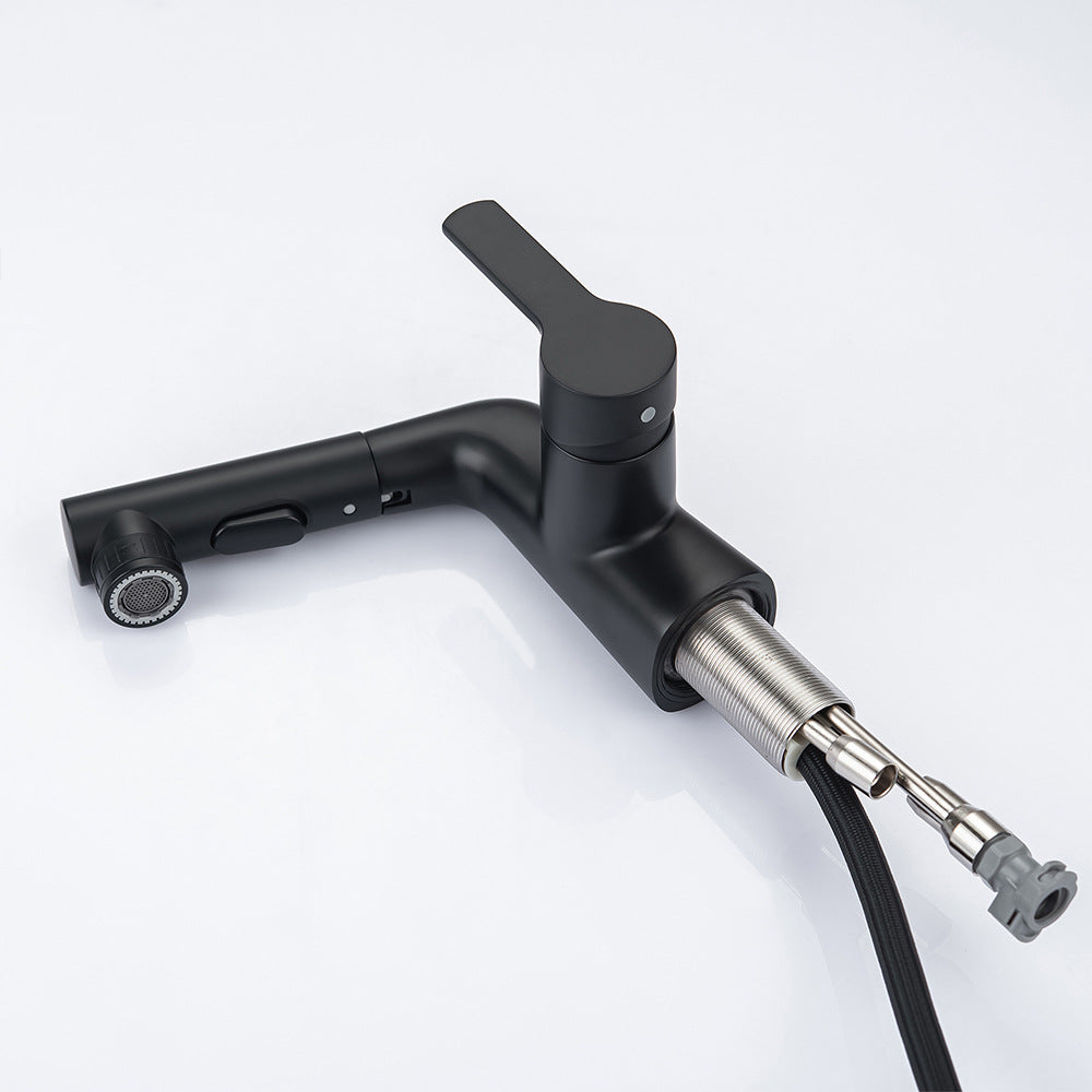 Eumtenr Full Brass Hot and Cold Water Pull Down Bathroom Faucet One Click Switching