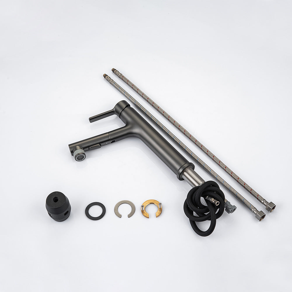 Full Brass Hot and Cold Water Multi-Function Pull Down Bathroom Countertop Basin Bathroom Faucet