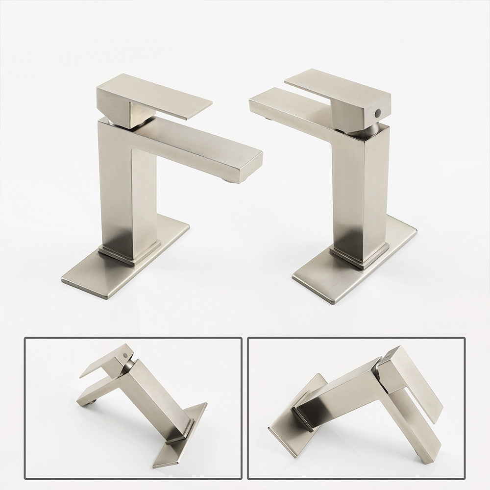 Modern 304 Stainless Steel Square Cold and Hot Single Hole Basin Faucet