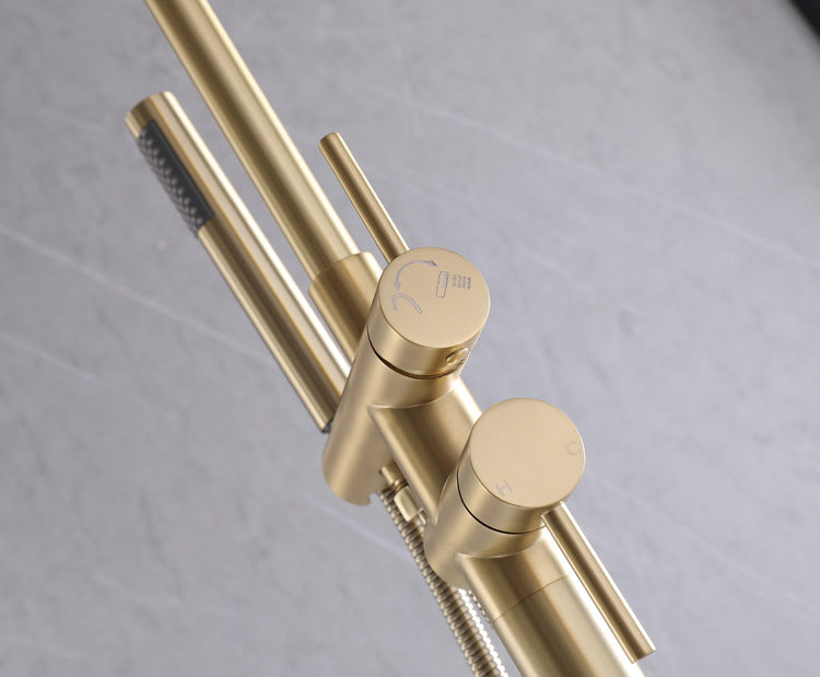 Brass Floor Mount Tub Bathtub Faucet Single Handle with Hand Shower - Round