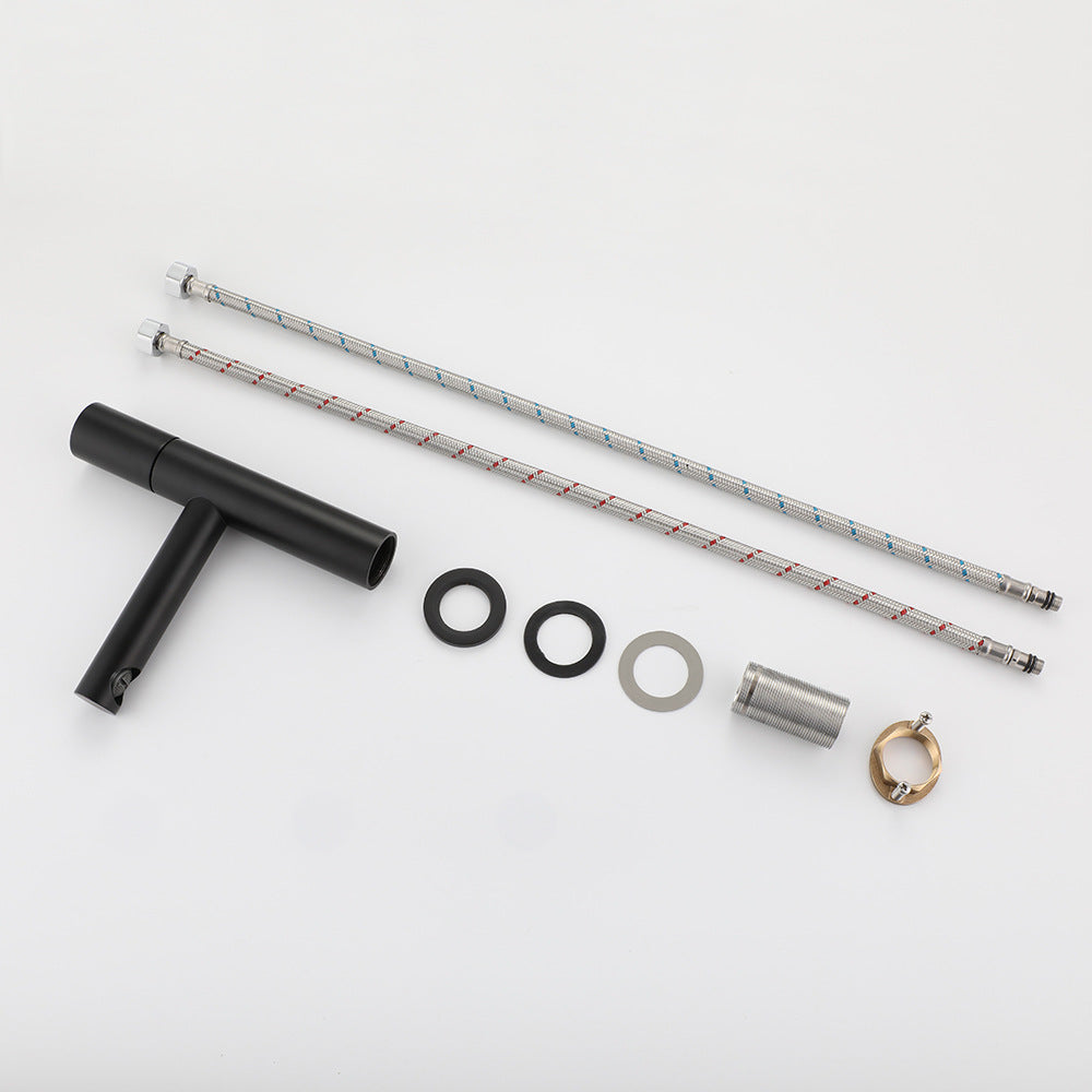 Brass Cylindrical Single Handle Hot and Cold Bathroom Basin Faucet