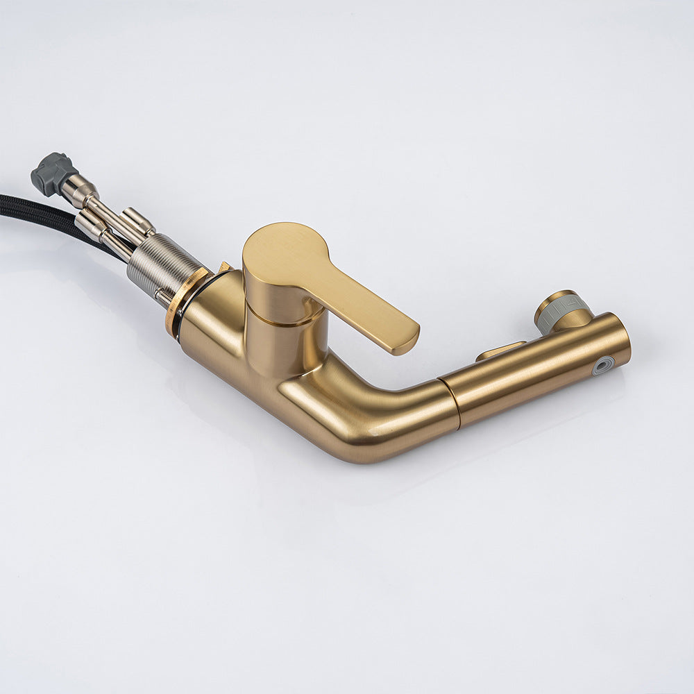 Eumtenr Full Brass Hot and Cold Water Pull Down Bathroom Faucet One Click Switching