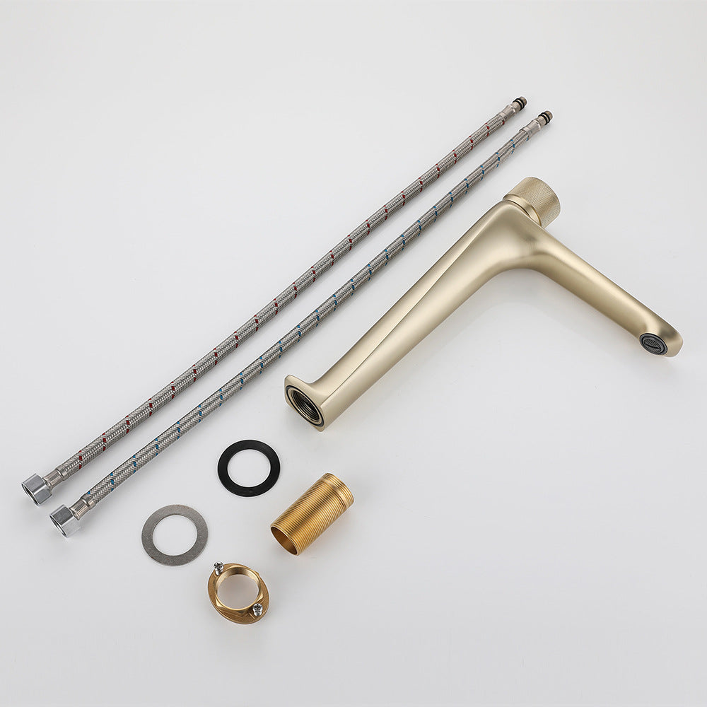 Brass Bathroom Hot and Cold Water Faucet with Rotary Button