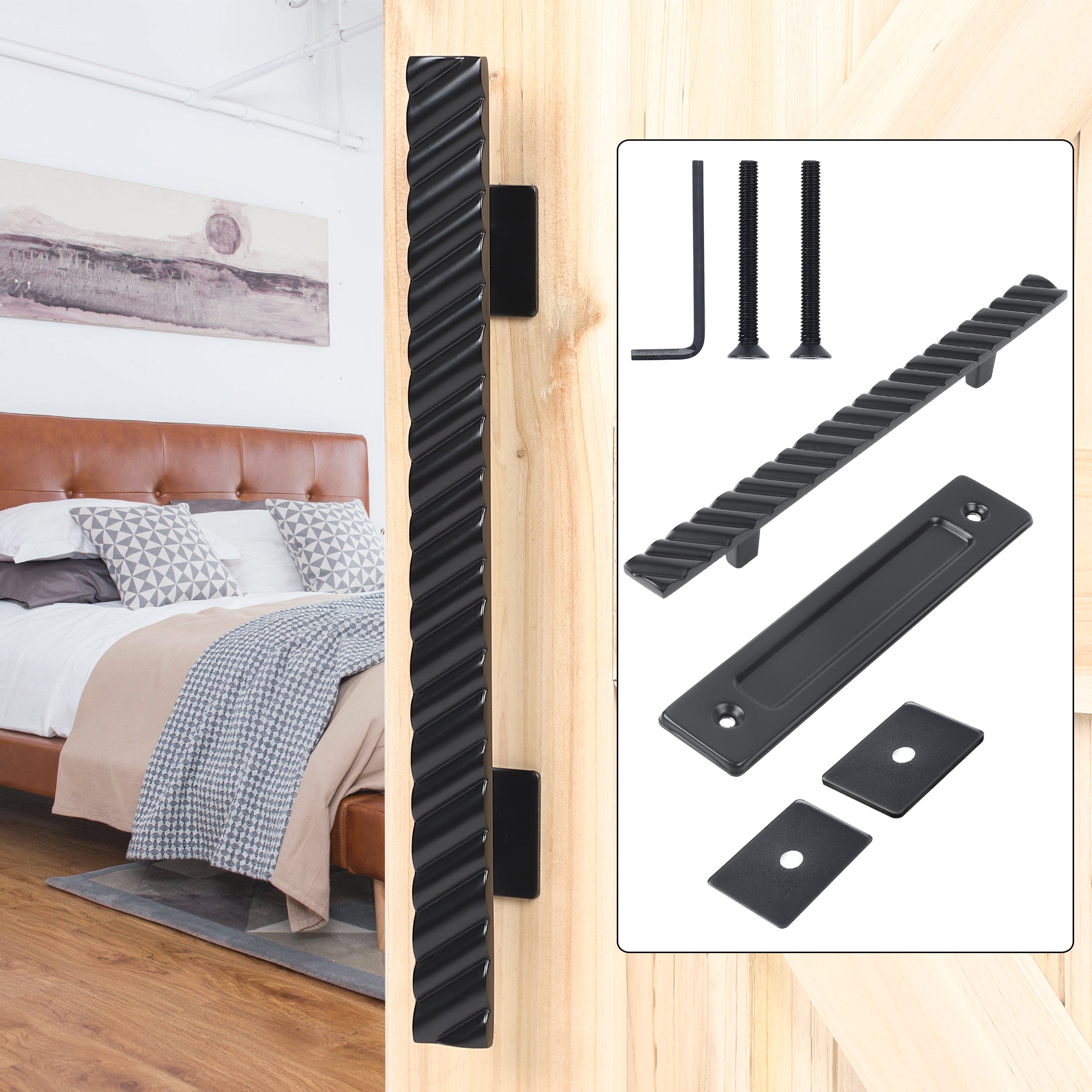 Robustes 12-Zoll-Pull-and-Flush-Scheunentorgriff-Set aus massivem Messing – Schwarz