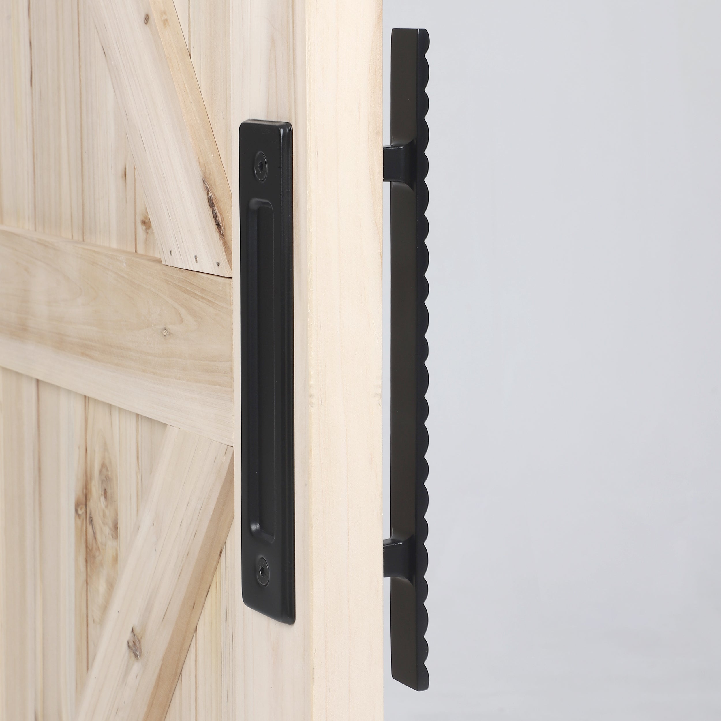 Heavy Duty Solid Brass 12" Pull and Flush Barn Door Handles Set- Black