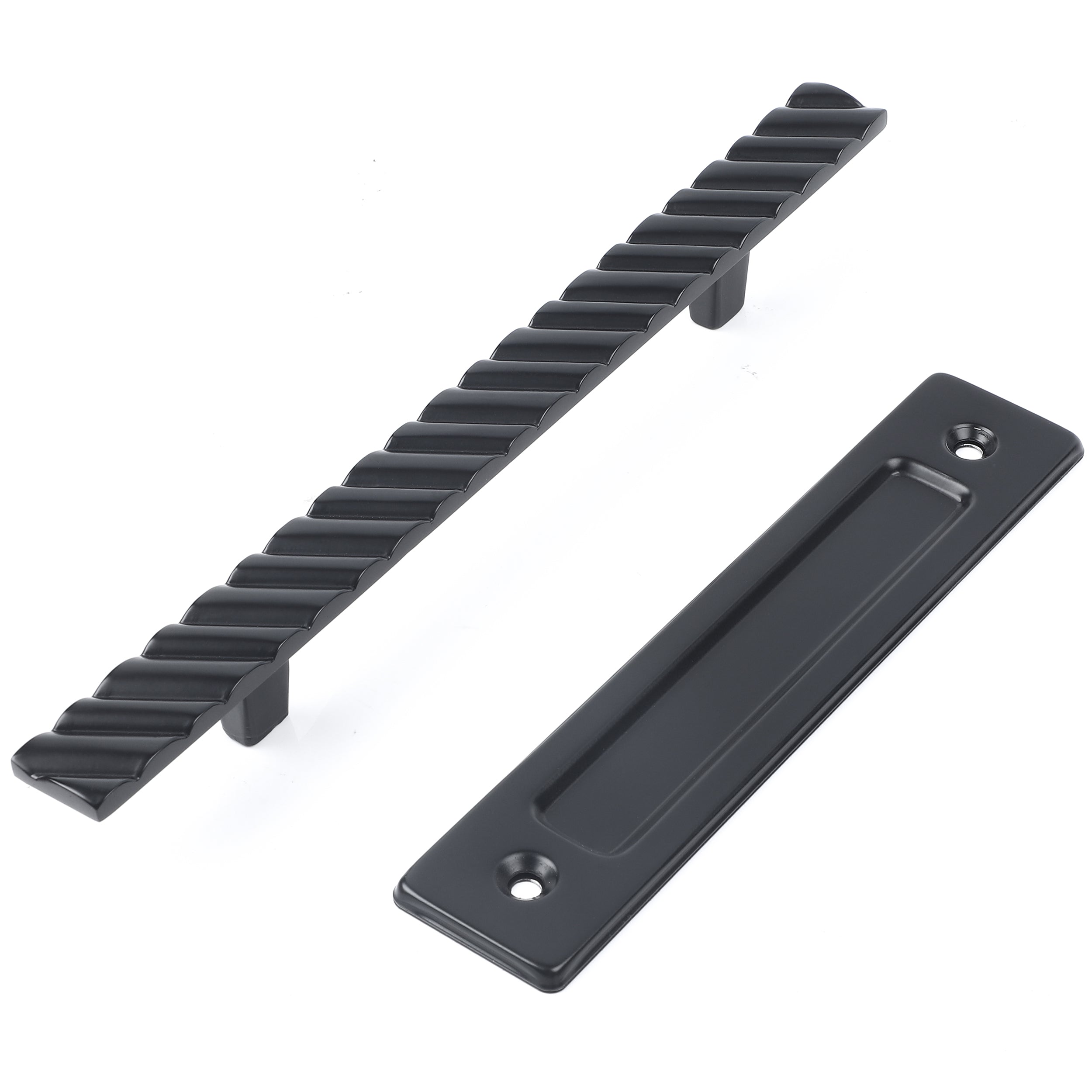 Heavy Duty Solid Brass 12" Pull and Flush Barn Door Handles Set- Black