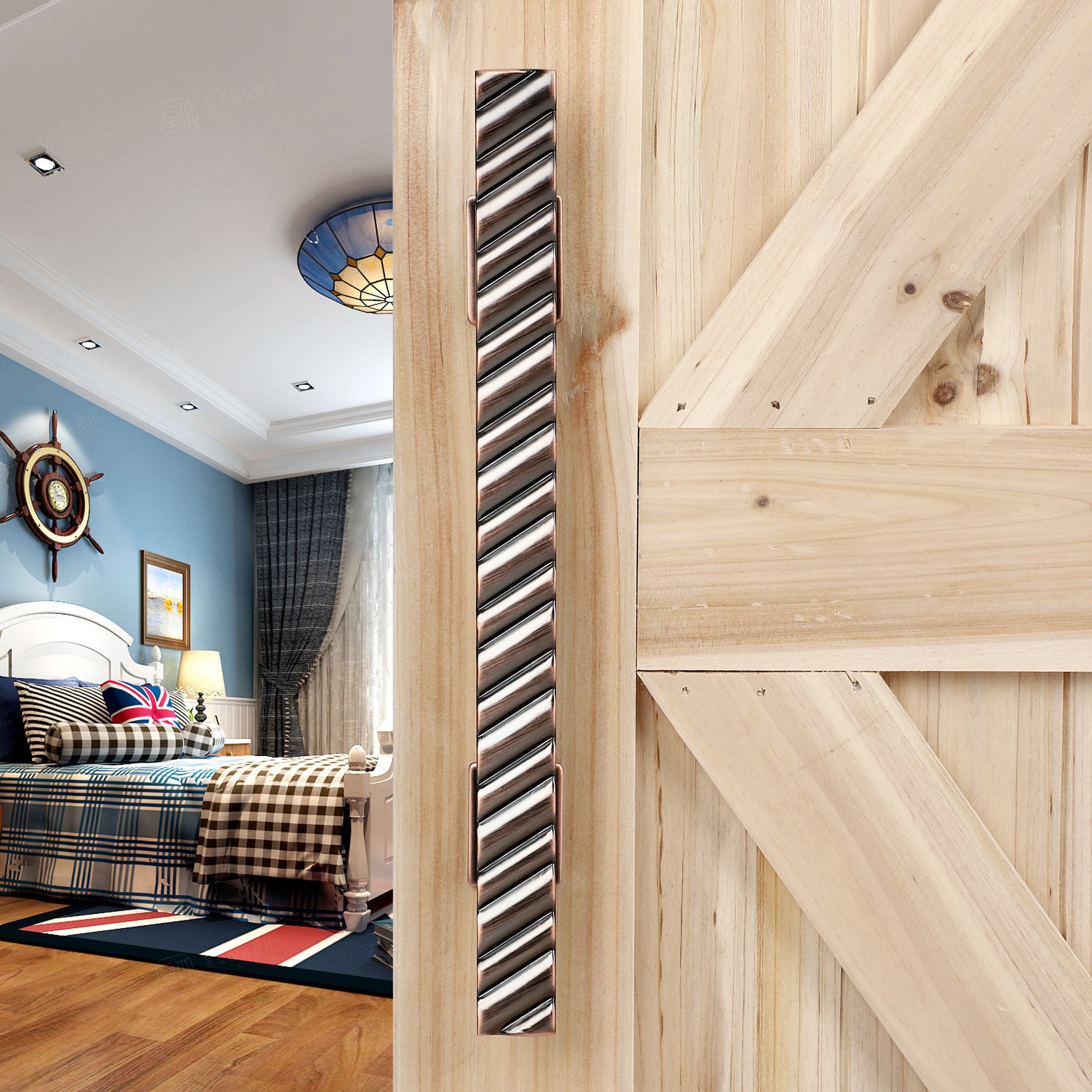 Heavy Duty Solid Brass 12" Pull and Flush Barn Door Handles Set