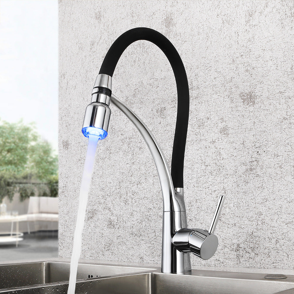 Brass Single Handle Pull Down Sprayer Kitchen Faucet, with LED Light