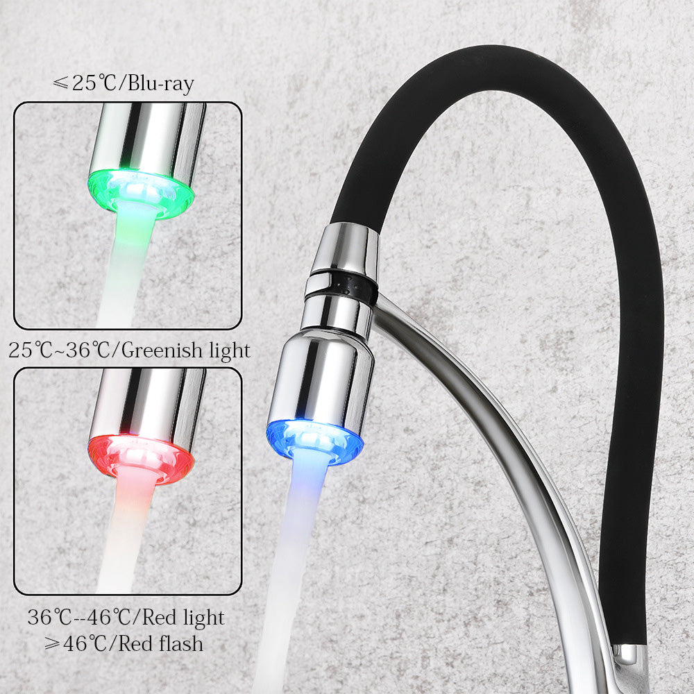 Brass Single Handle Pull Down Sprayer Kitchen Faucet, with LED Light