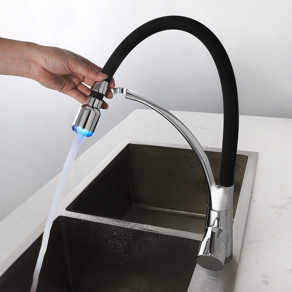 Brass Single Handle Pull Down Sprayer Kitchen Faucet, with LED Light