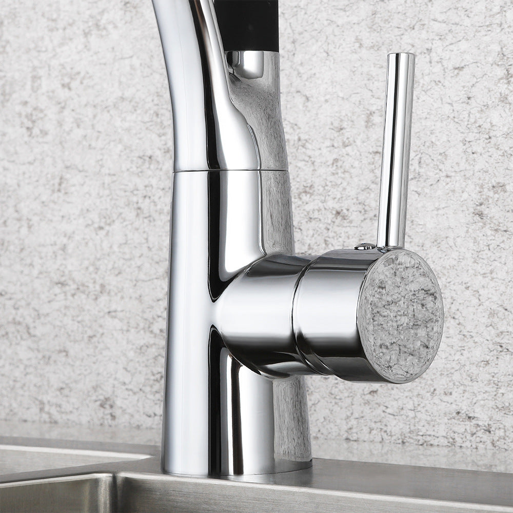 Brass Single Handle Pull Down Sprayer Kitchen Faucet, with LED Light