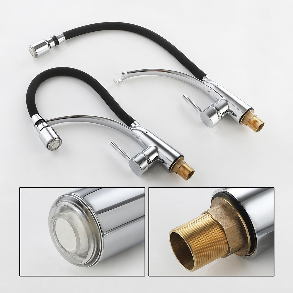 Brass Single Handle Pull Down Sprayer Kitchen Faucet, with LED Light