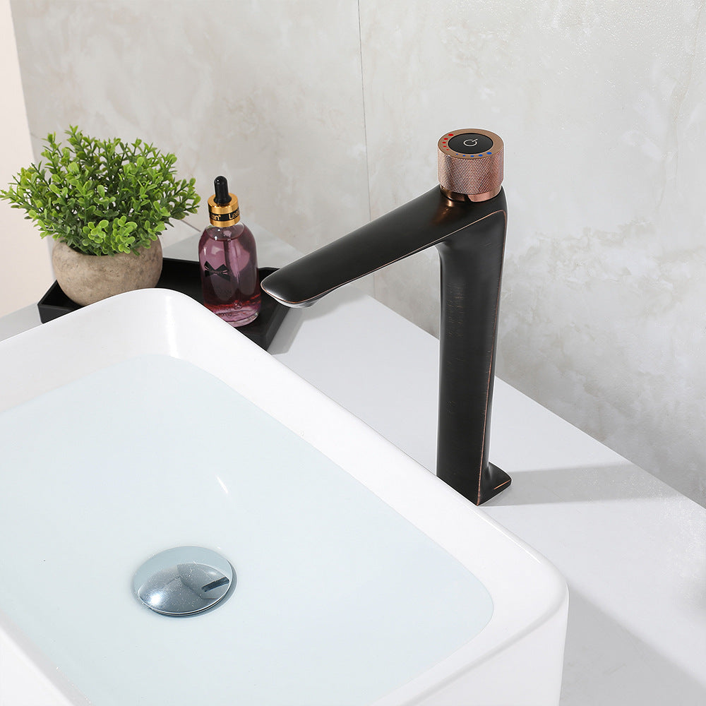 Brass Bathroom Hot and Cold Water Faucet with Rotary Button