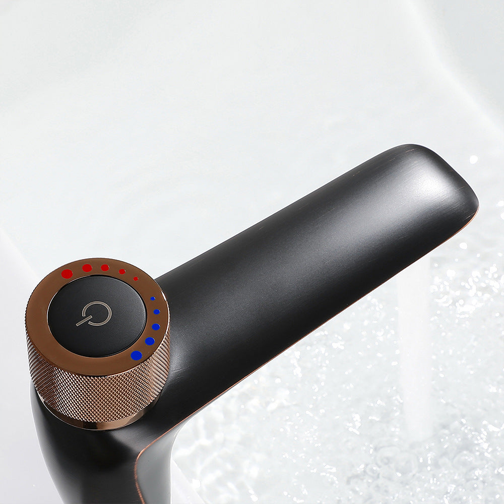 Brass Bathroom Hot and Cold Water Faucet with Rotary Button