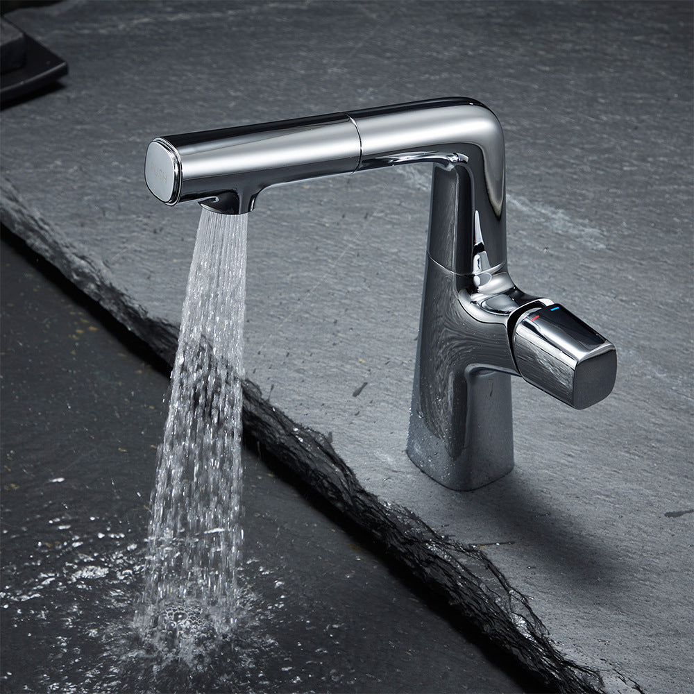 Full Brass Hot and Cold Water Lifting and Pull Down Bathroom Faucet