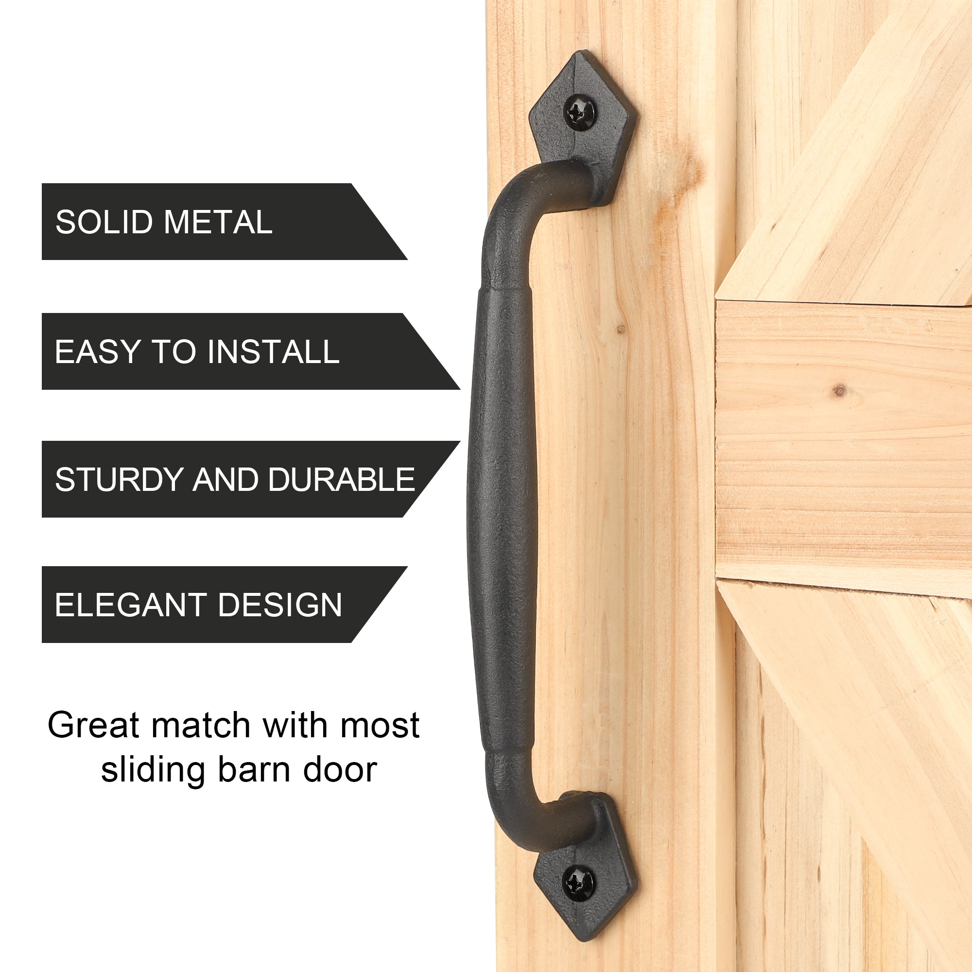 Euntenr Heavy Duty 10" Round Solid Rustic Barn Door Handles, Matte Black