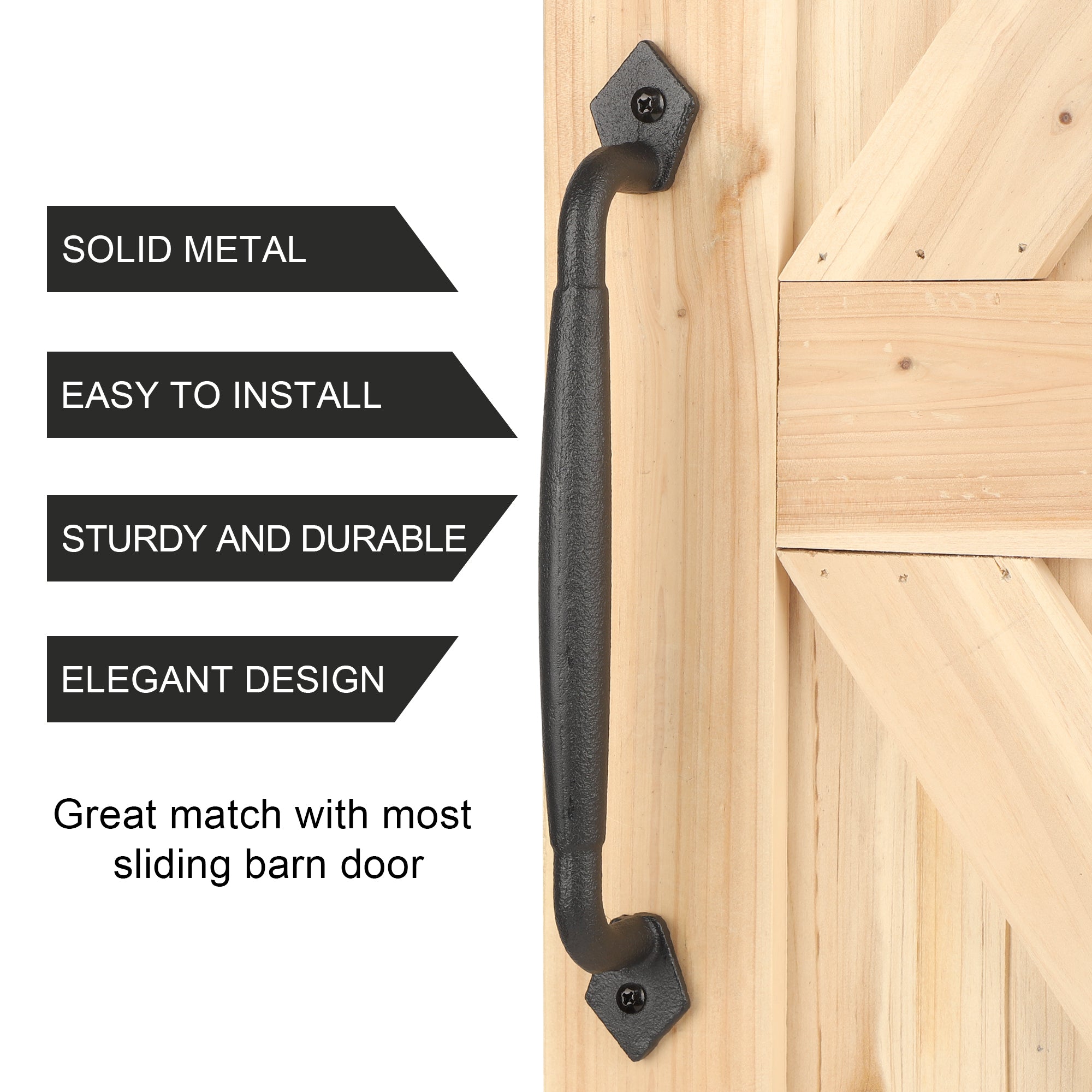 Euntenr Heavy Duty 12" Round Solid Rustic Barn Door Handles, Matte Black