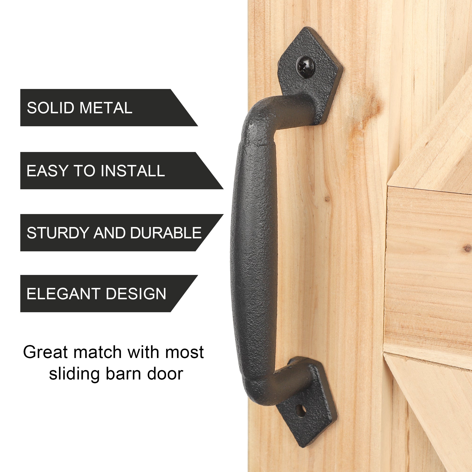 Euntenr Heavy Duty 8" Round Solid Rustic Barn Door Handles, Matte Black