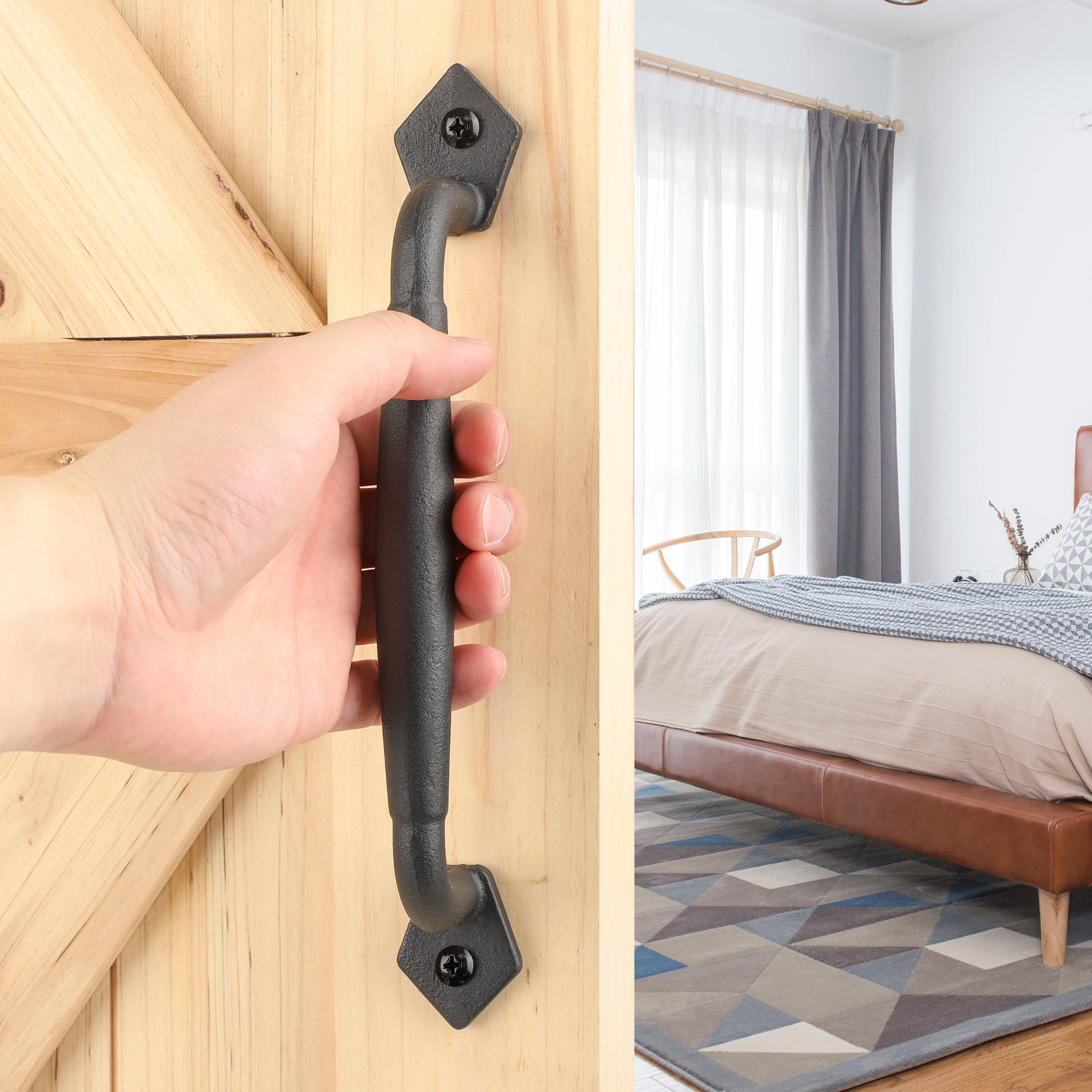 Euntenr Heavy Duty 10" Round Solid Rustic Barn Door Handles, Matte Black