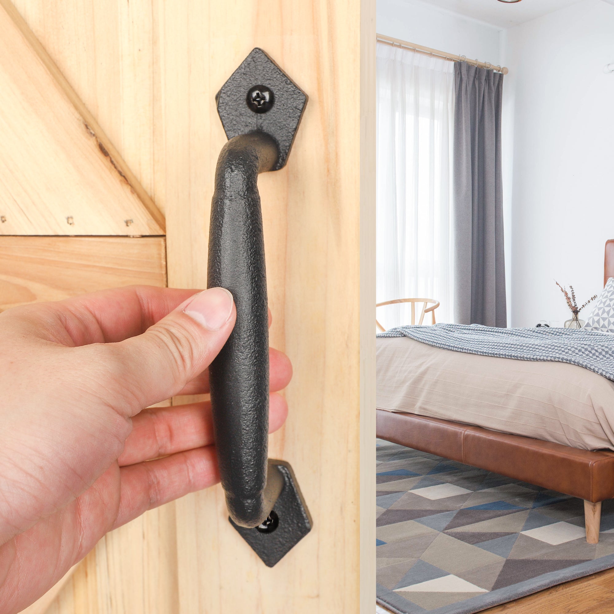 Euntenr Heavy Duty 8" Round Solid Rustic Barn Door Handles, Matte Black