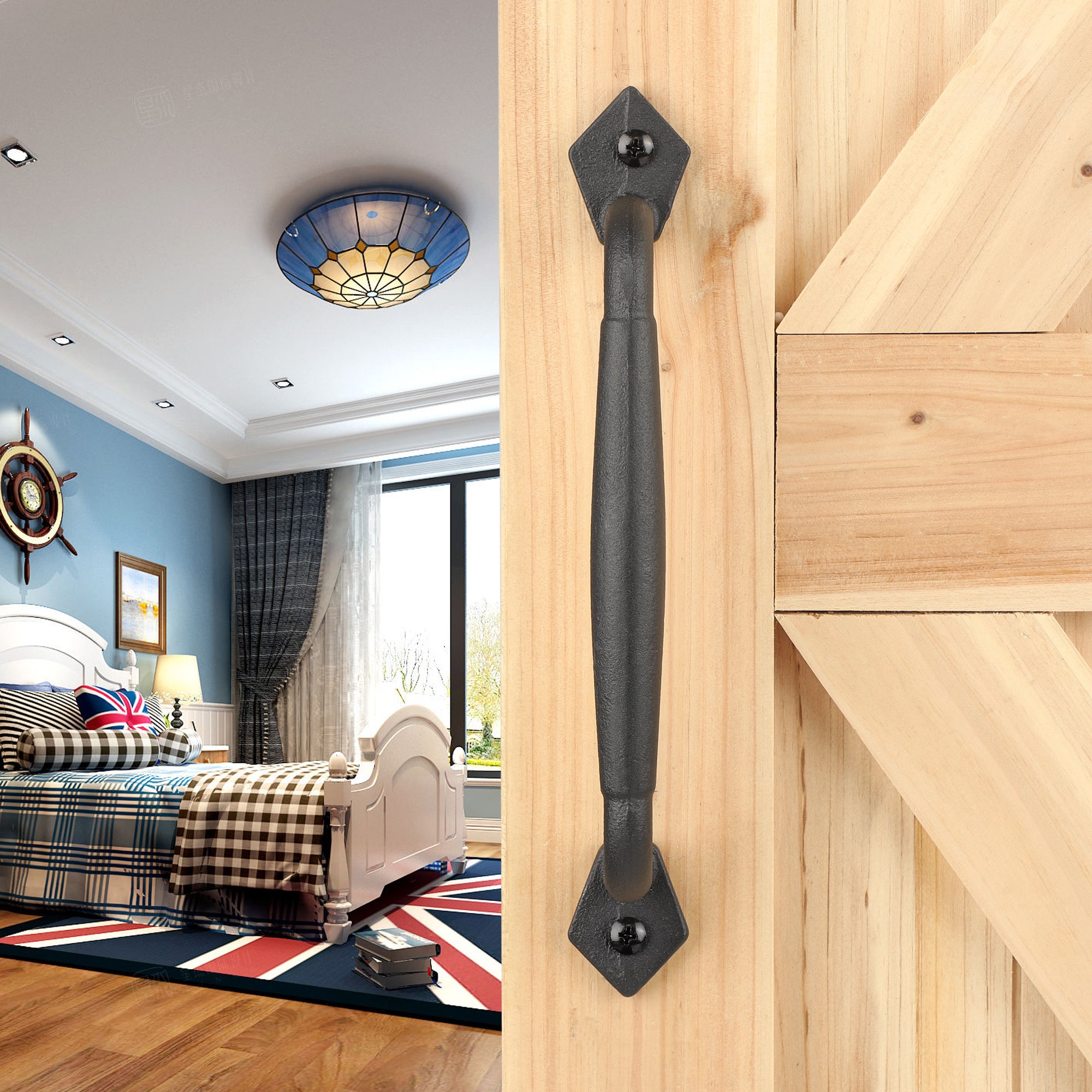 Euntenr Heavy Duty 10" Round Solid Rustic Barn Door Handles, Matte Black