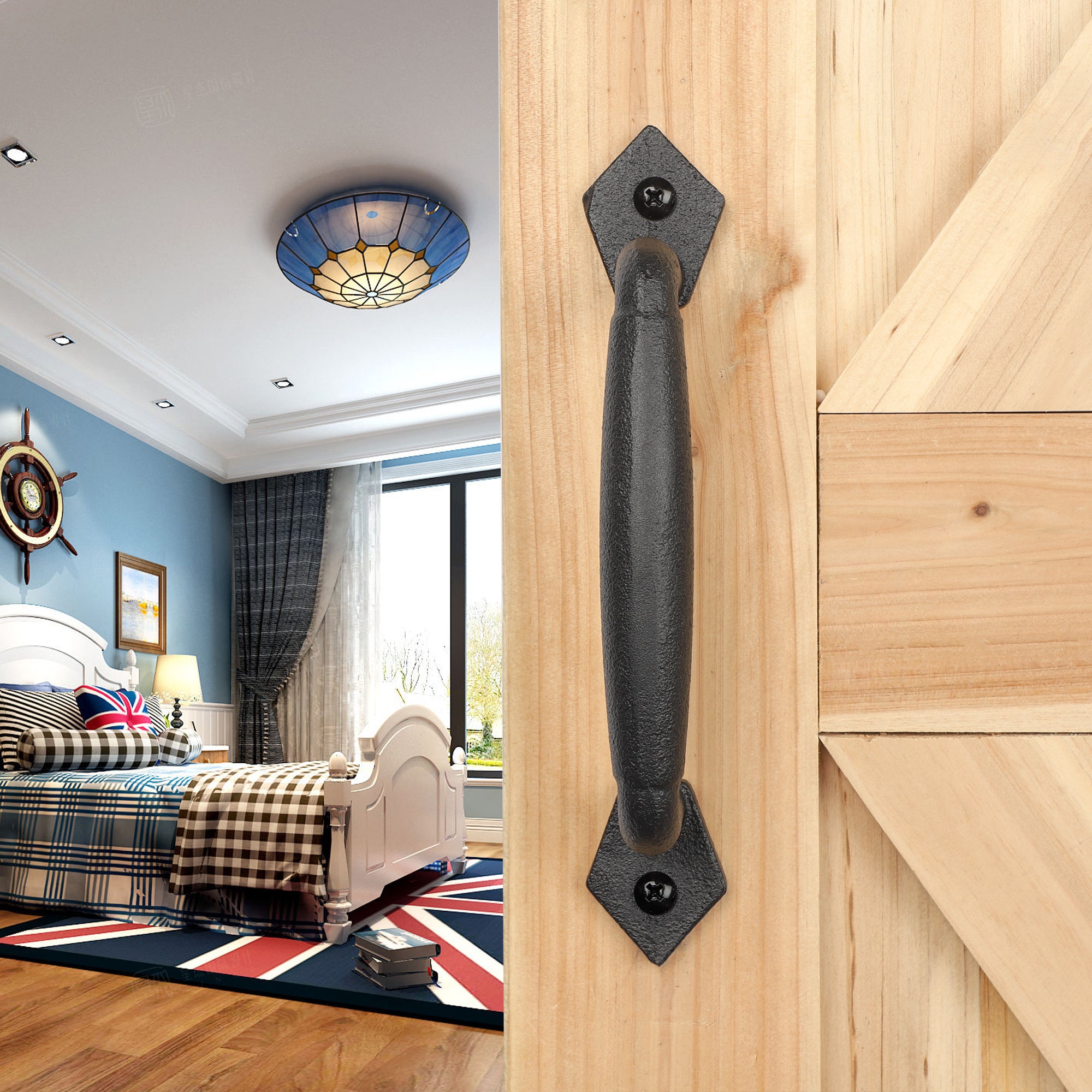 Euntenr Heavy Duty 8" Round Solid Rustic Barn Door Handles, Matte Black