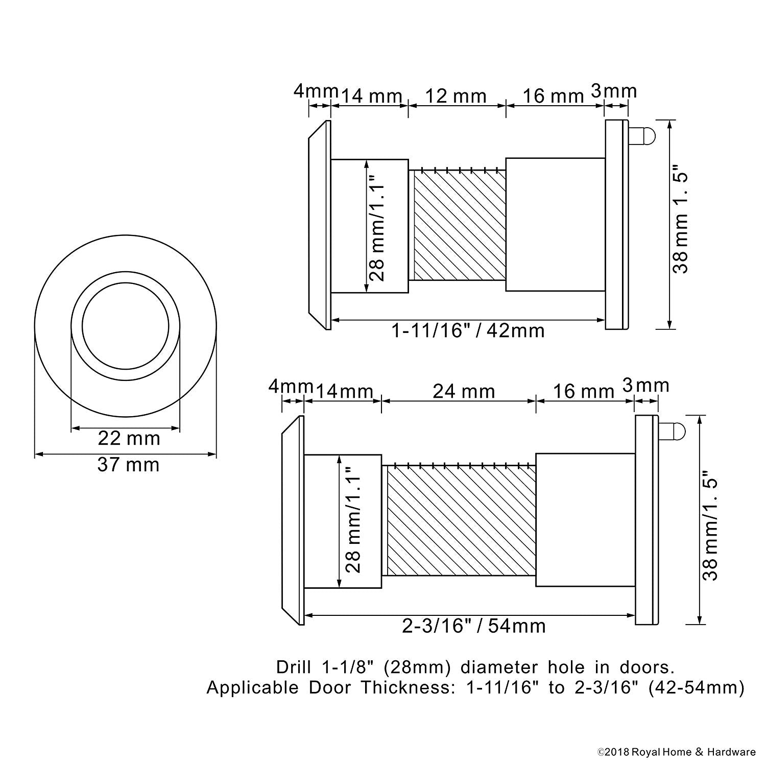 Judas de sécurité en laiton massif pour porte d'entrée - Bronze huilé