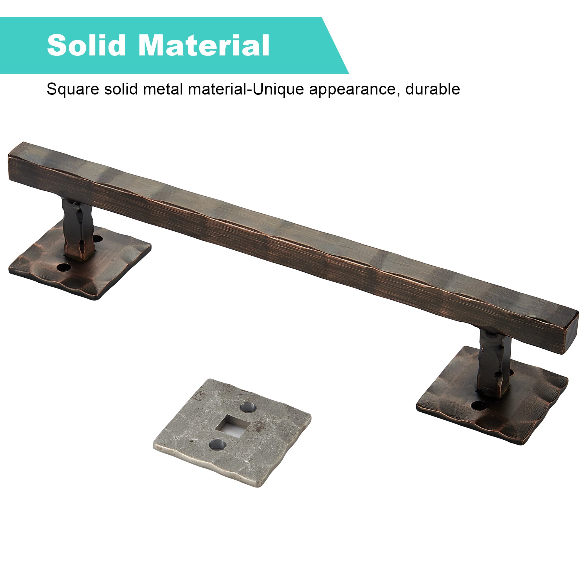 Heavy Duty 12" Rustic Square Solid Barn Door Handles ORB