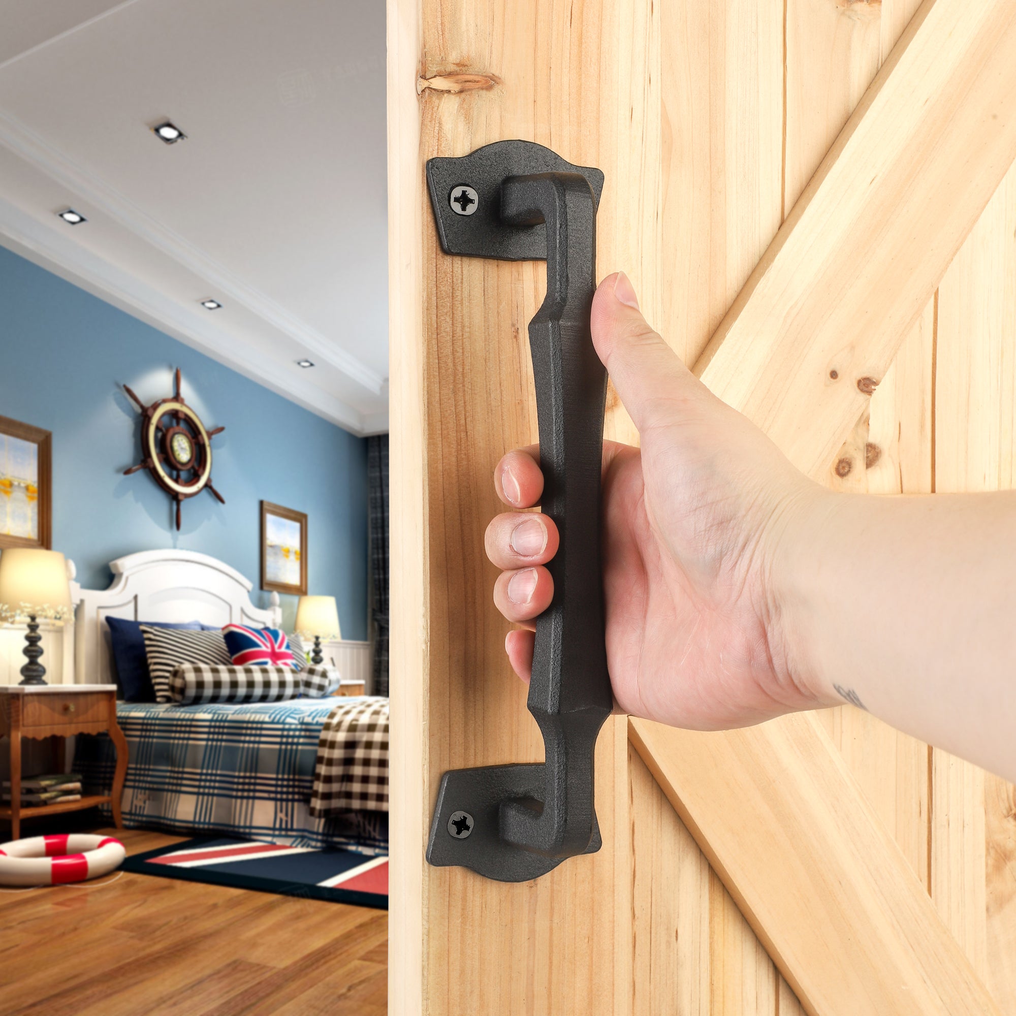 Heavy Duty 10 Inch Sliding Barn Door Handles for DIY Sliding Barn Door, Gate, Shed, Garage - Matte Black
