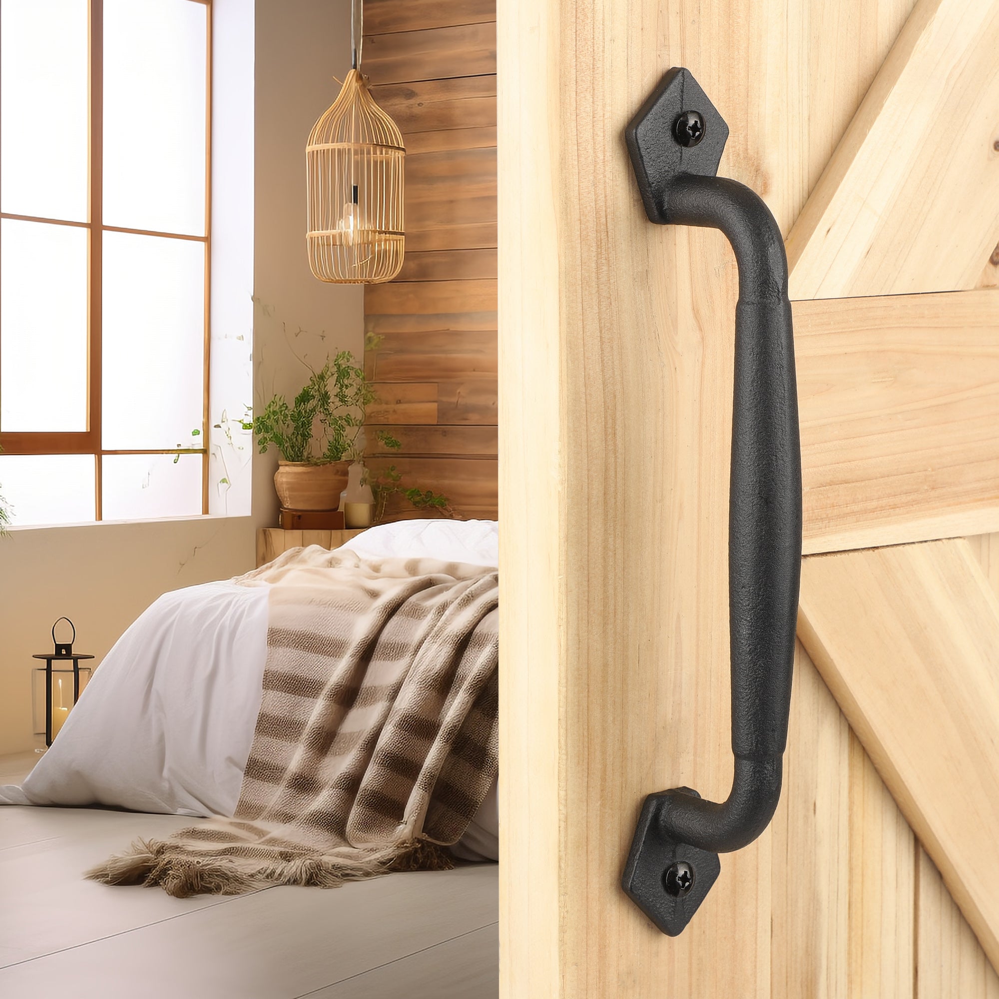 Euntenr Heavy Duty 10" Round Solid Rustic Barn Door Handles, Matte Black