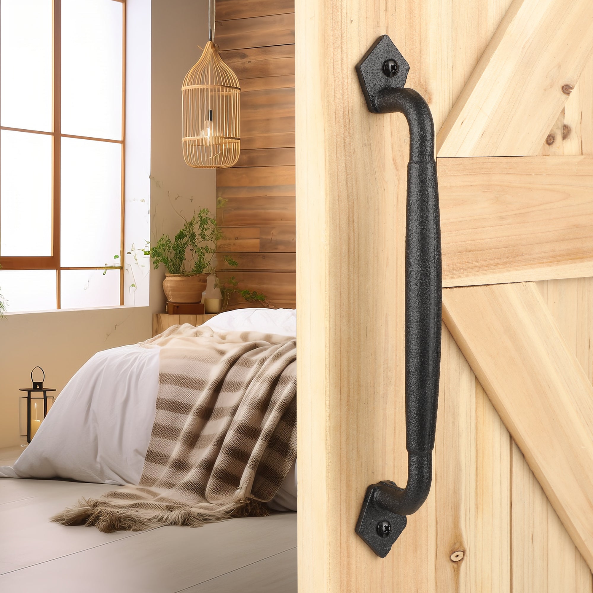 Euntenr Heavy Duty 12" Round Solid Rustic Barn Door Handles, Matte Black