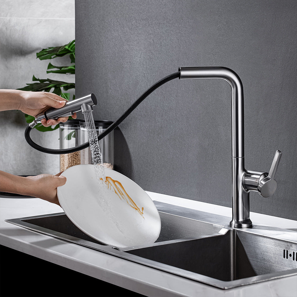 Simple Style Brass Dual Mode Spout Pull Out Kitchen Faucet - Swivel