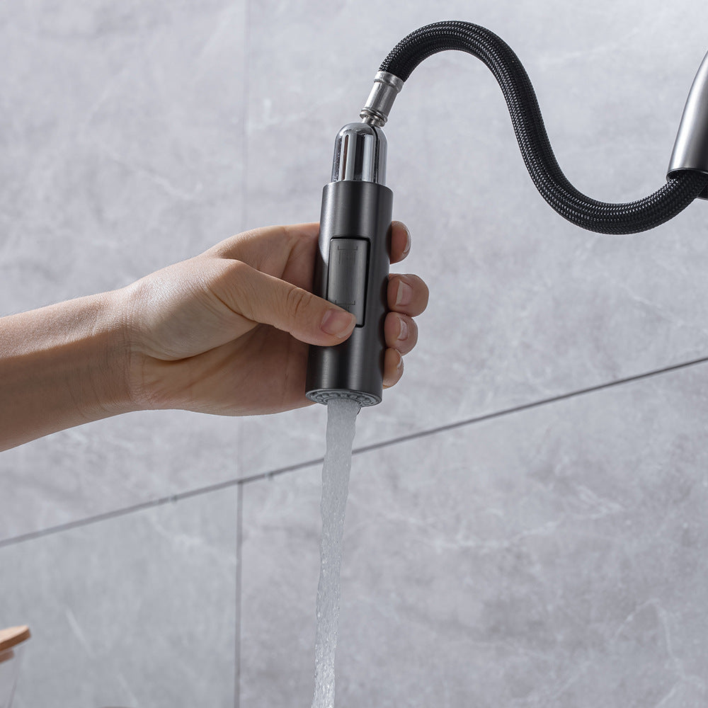 Robinet de cuisine tirant et rétractable en laiton avec eau chaude et froide