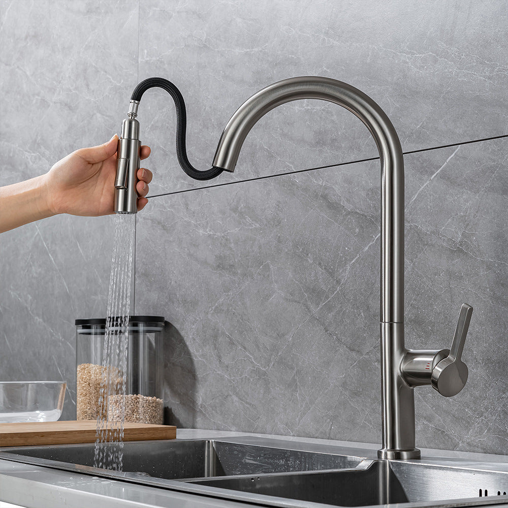 Robinet de cuisine tirant et rétractable en laiton avec eau chaude et froide