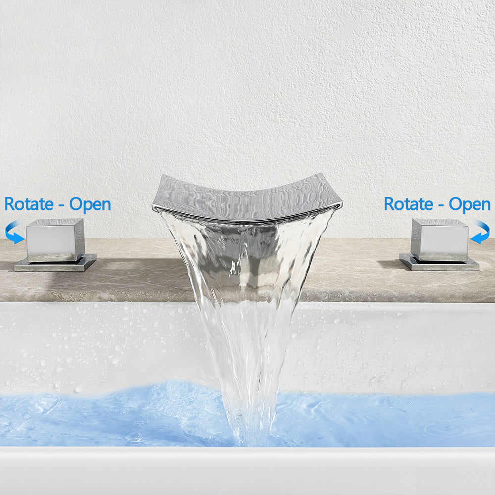 Waterfall Brass 3 Holes Bathroom Faucets with 2 Handles