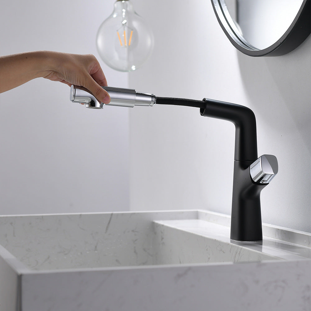 Full Brass Hot and Cold Water Lifting and Pull Down Bathroom Faucet