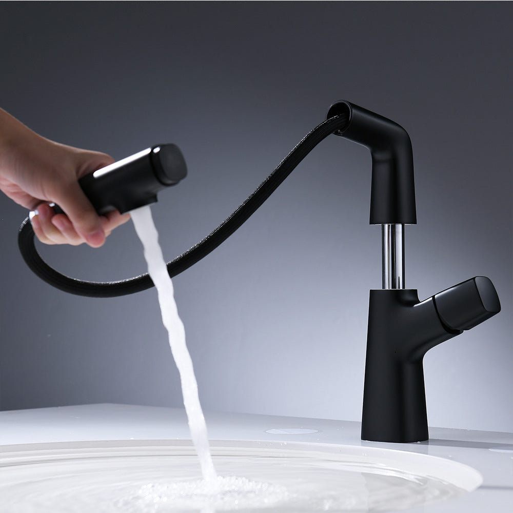 Full Brass Hot and Cold Water Lifting and Pull Down Bathroom Faucet