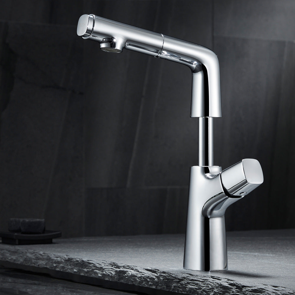 Full Brass Hot and Cold Water Lifting and Pull Down Bathroom Faucet