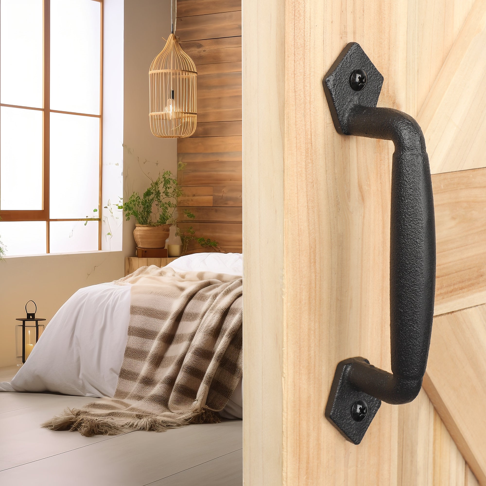 Euntenr Heavy Duty 8" Round Solid Rustic Barn Door Handles, Matte Black