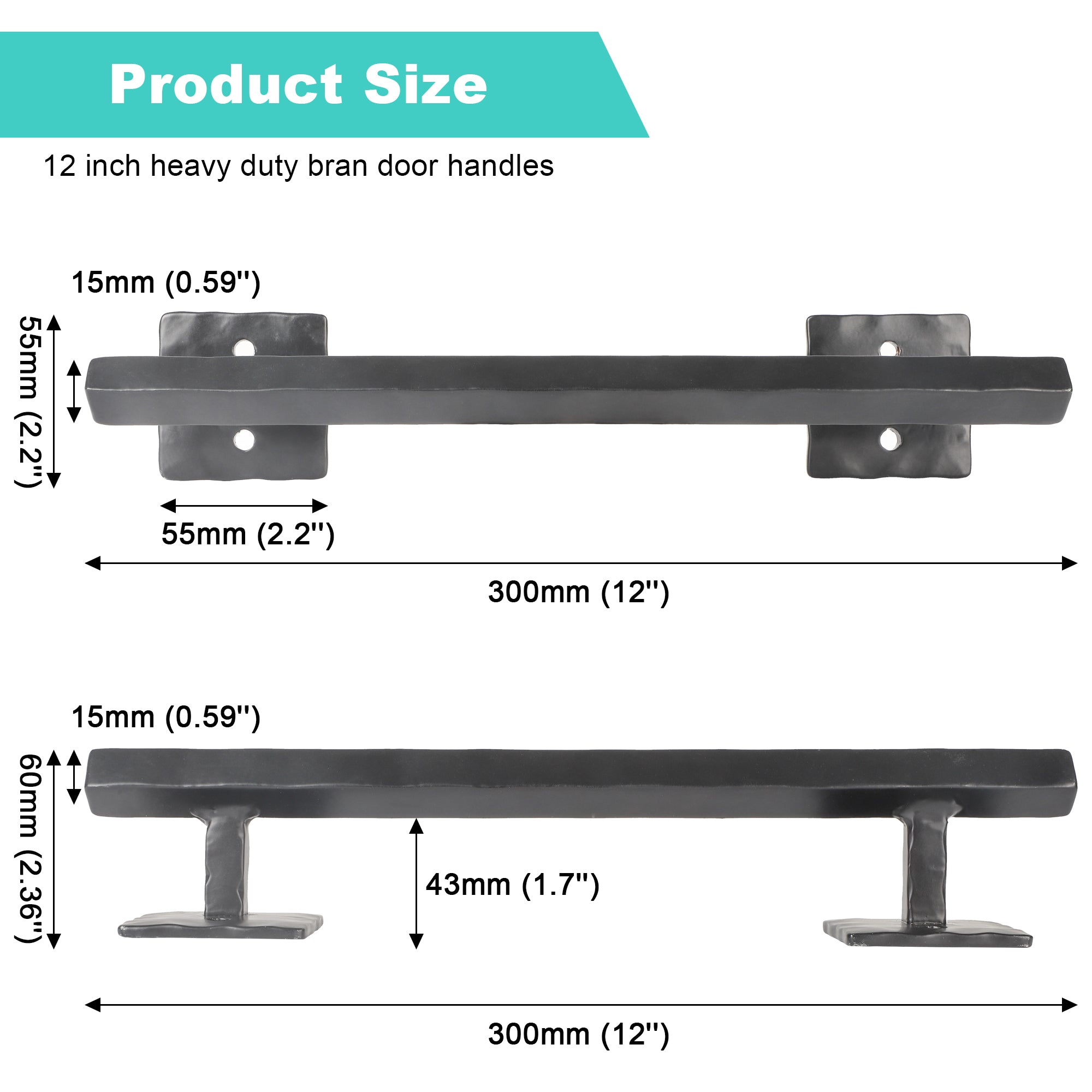 Euntenr Heavy Duty 12" Rhombus Solid Rustic Barn Door Handles for DIY Sliding Barn Door, Gate, Shed, Garage