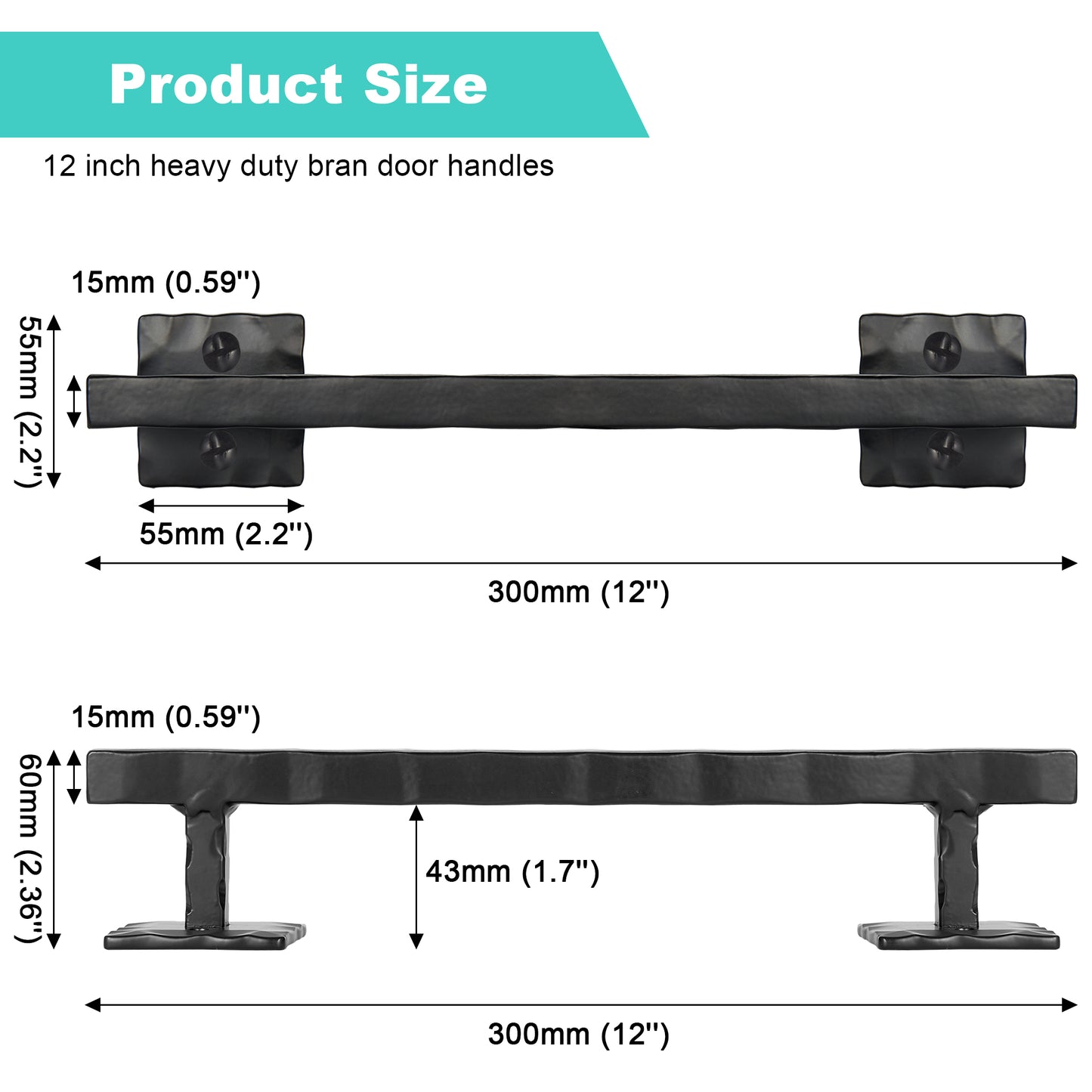 Heavy Duty 12" Rustic Square Solid Barn Door Handles Black Eumtenr