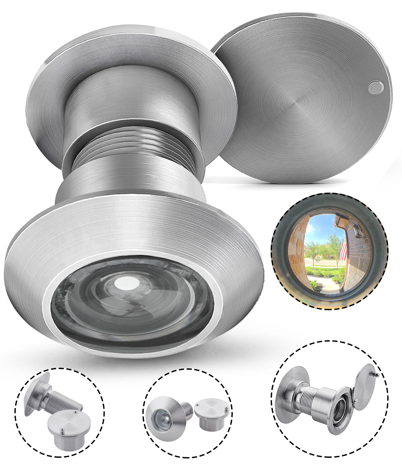 Solid Brass Security Large Peepholes for Front Door - Satin Nickle
