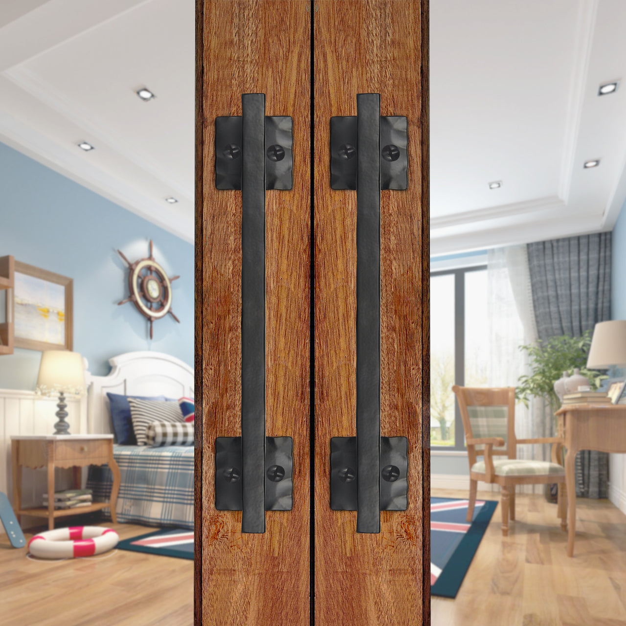 Euntenr Heavy Duty 12" Square Solid Rustic Barn Door Handles